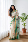 Off White Cotton Kerala Saree - Seematti