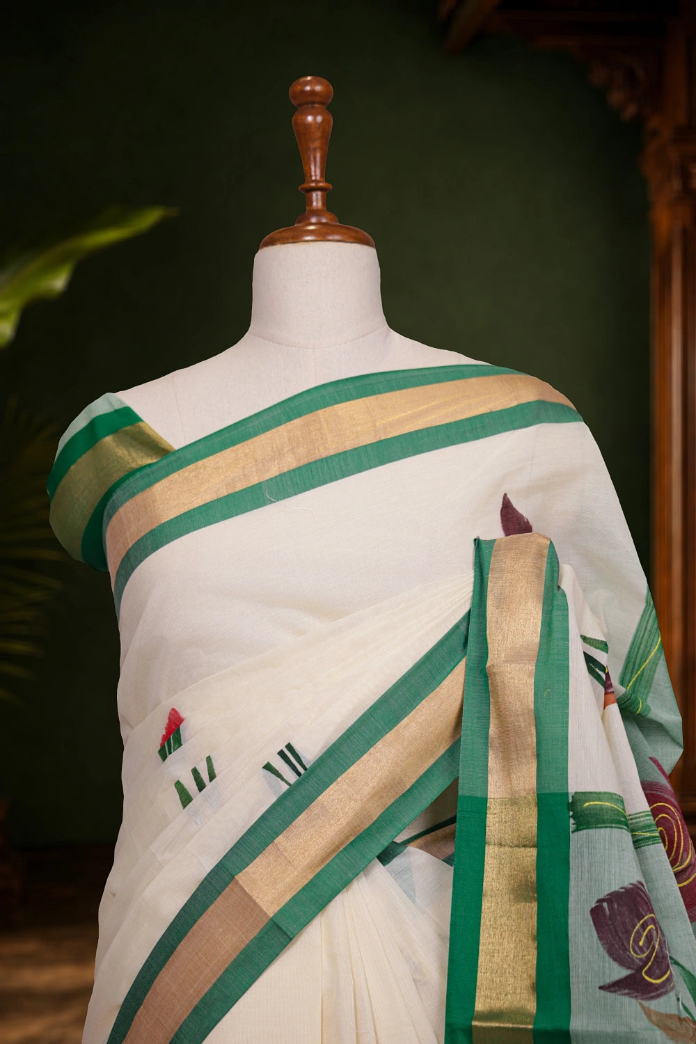 Off White Cotton Kerala Saree