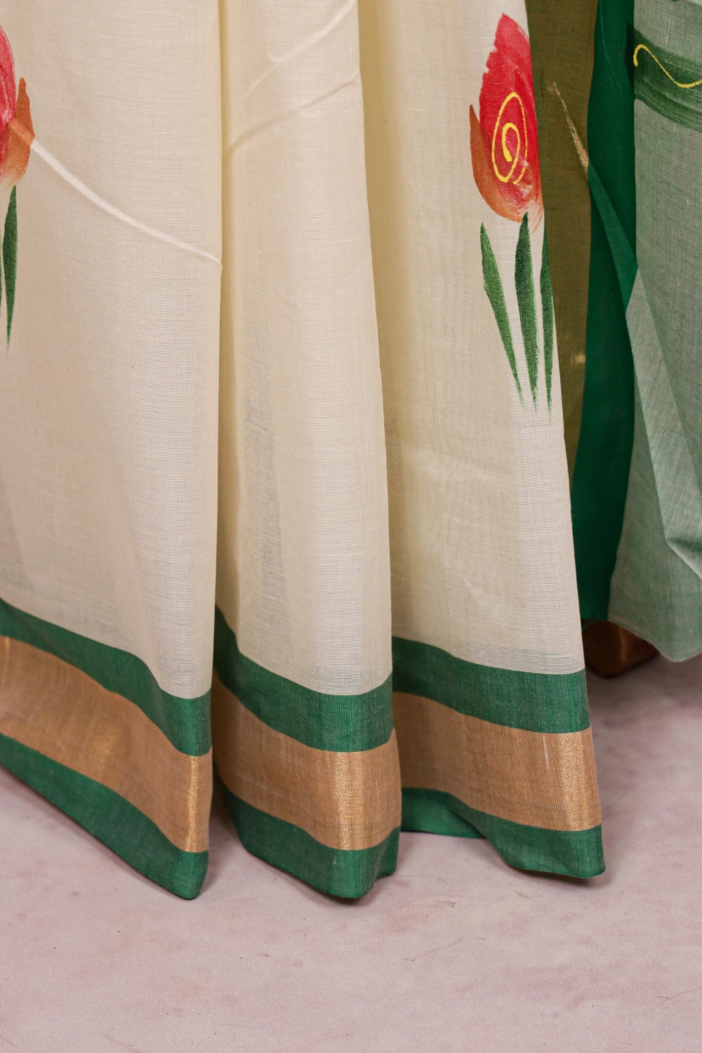 Off White Cotton Kerala Saree