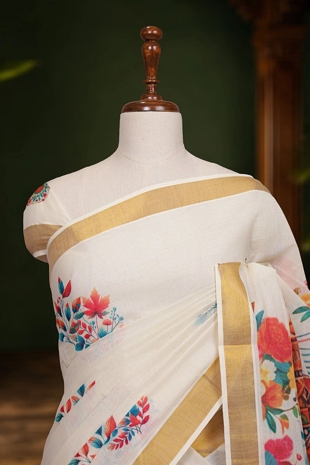 Off White Cotton Kerala Saree