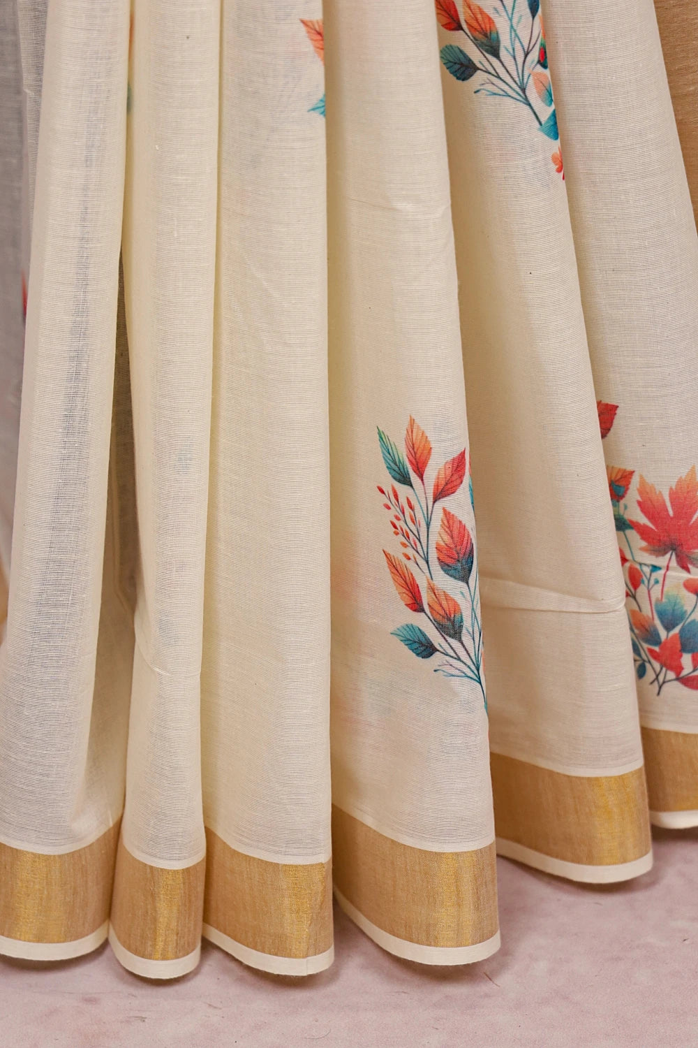 Off White Cotton Kerala Saree