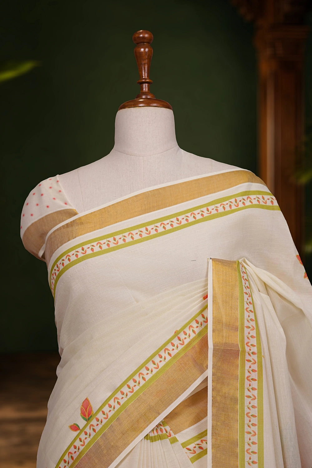 Off White Cotton Kerala Saree