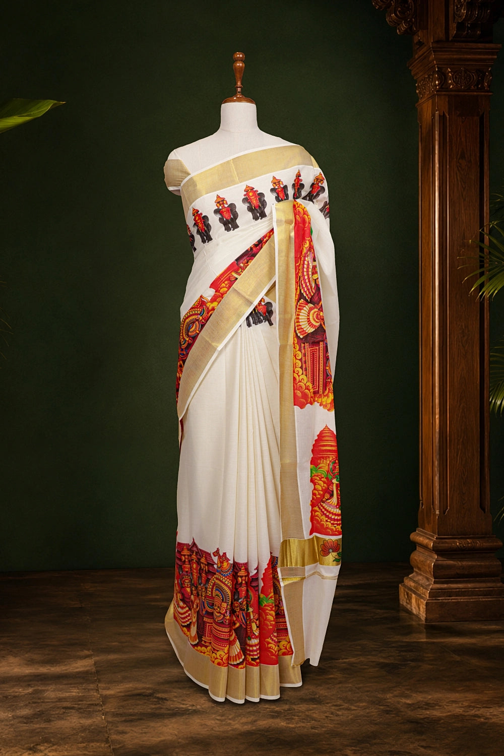 Off White Cotton Kerala Saree