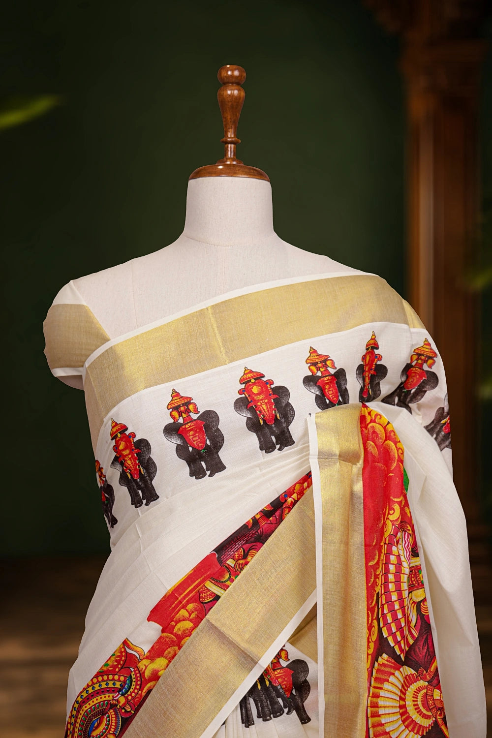 Off White Cotton Kerala Saree