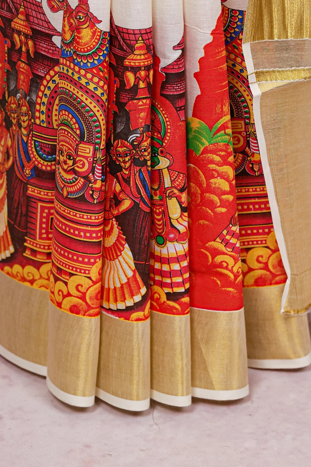 Off White Cotton Kerala Saree