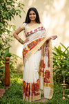Off White Cotton Kerala Saree - Seematti