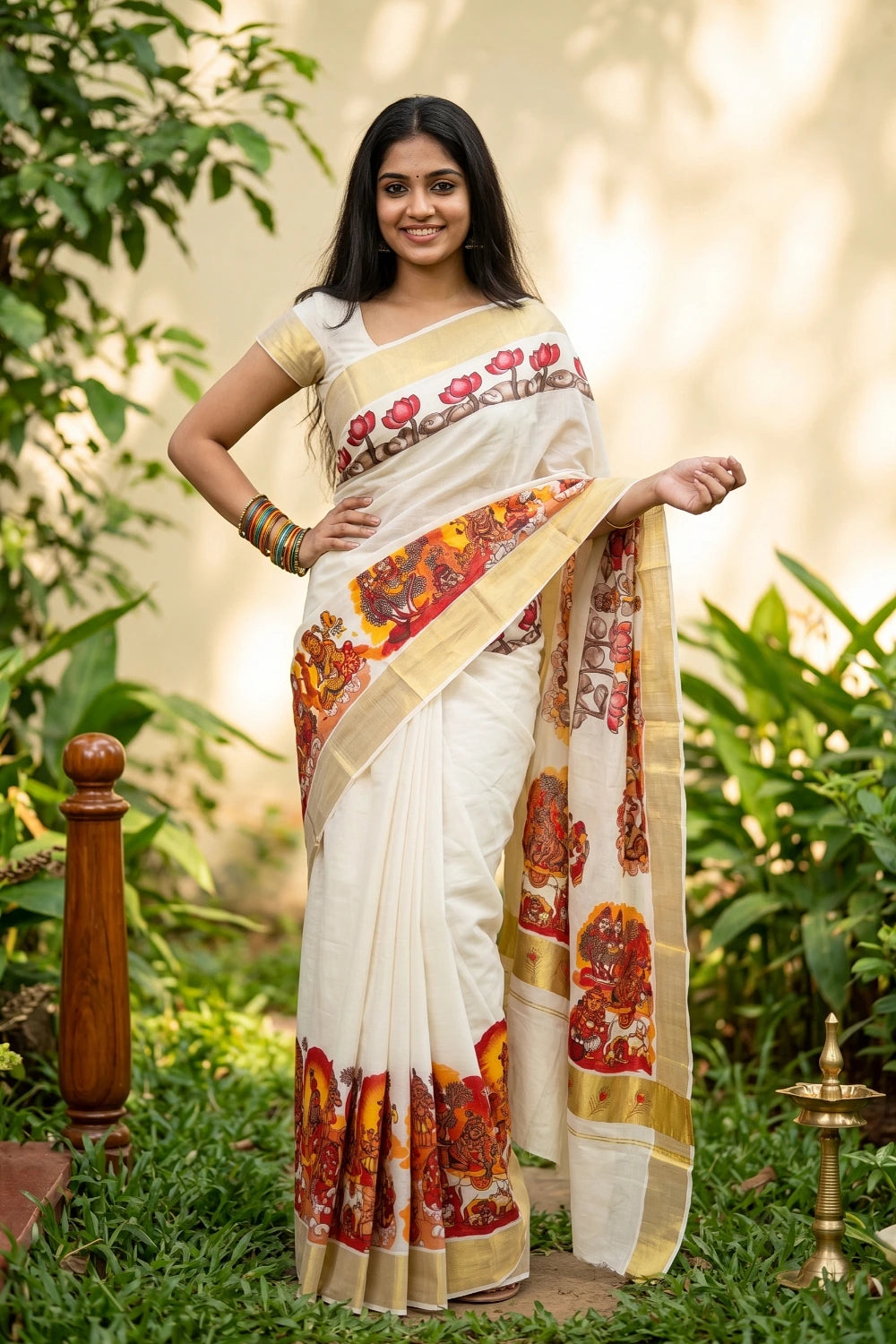Off White Cotton Kerala Saree
