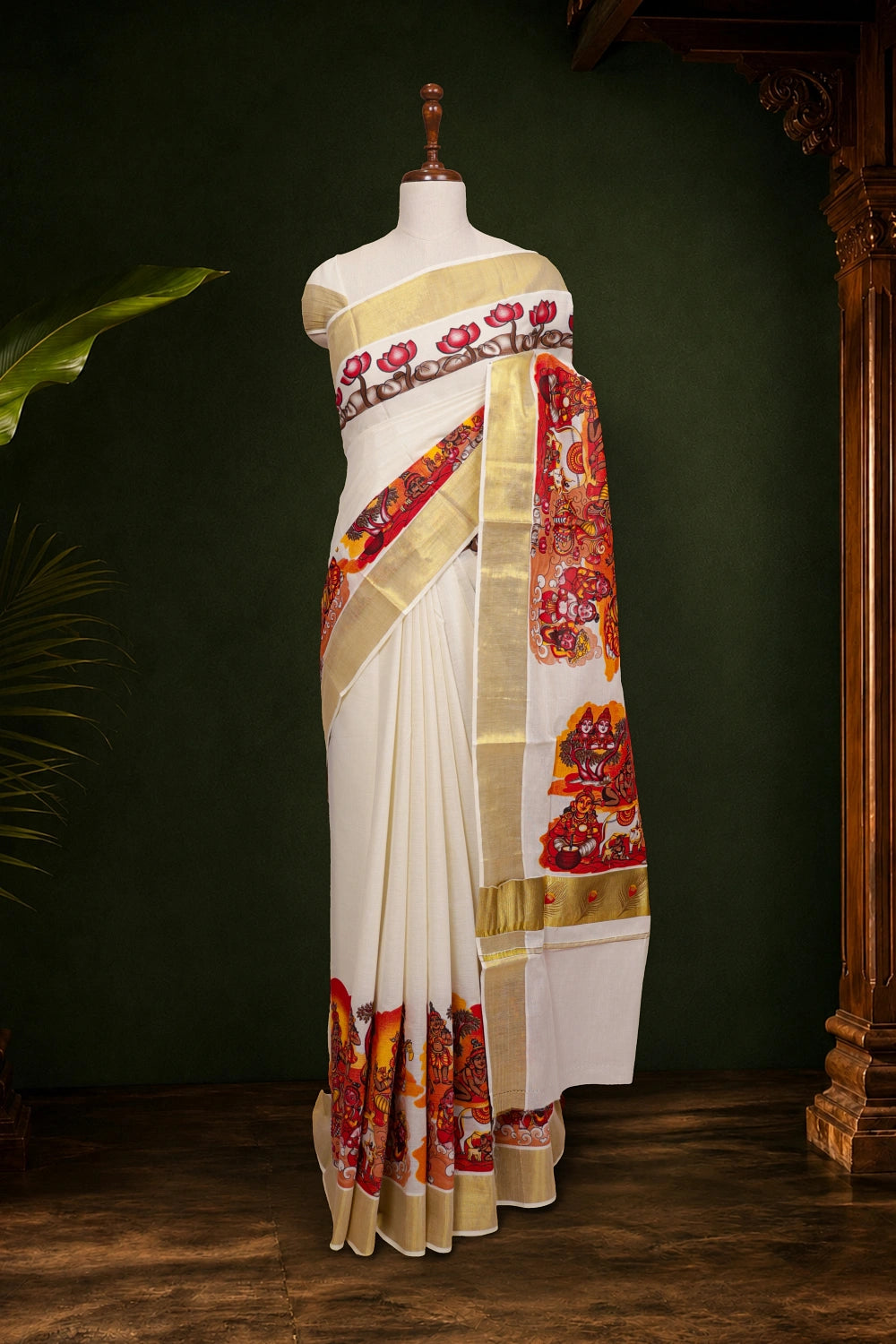 Off White Cotton Kerala Saree
