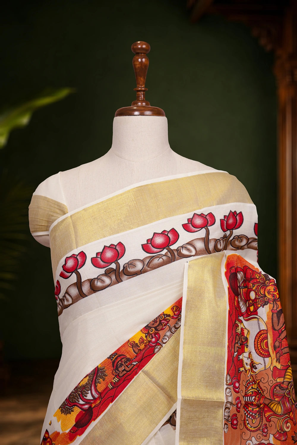 Off White Cotton Kerala Saree