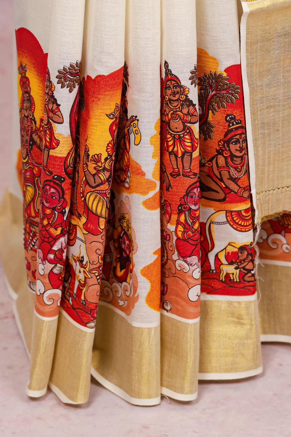 Off White Cotton Kerala Saree