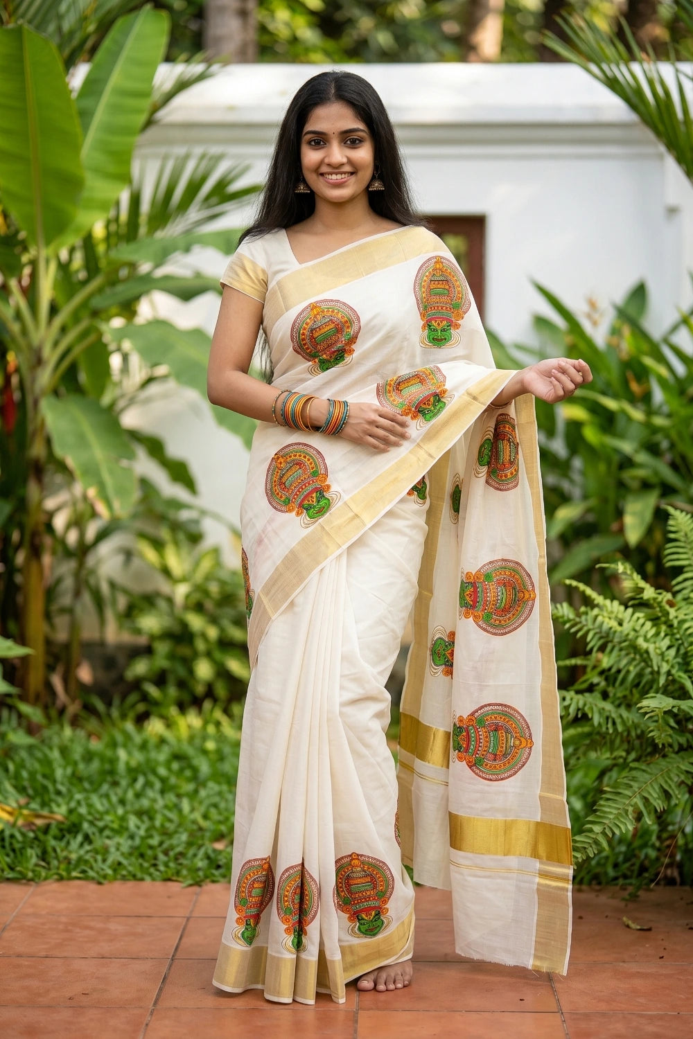 Off White Cotton Kerala Saree