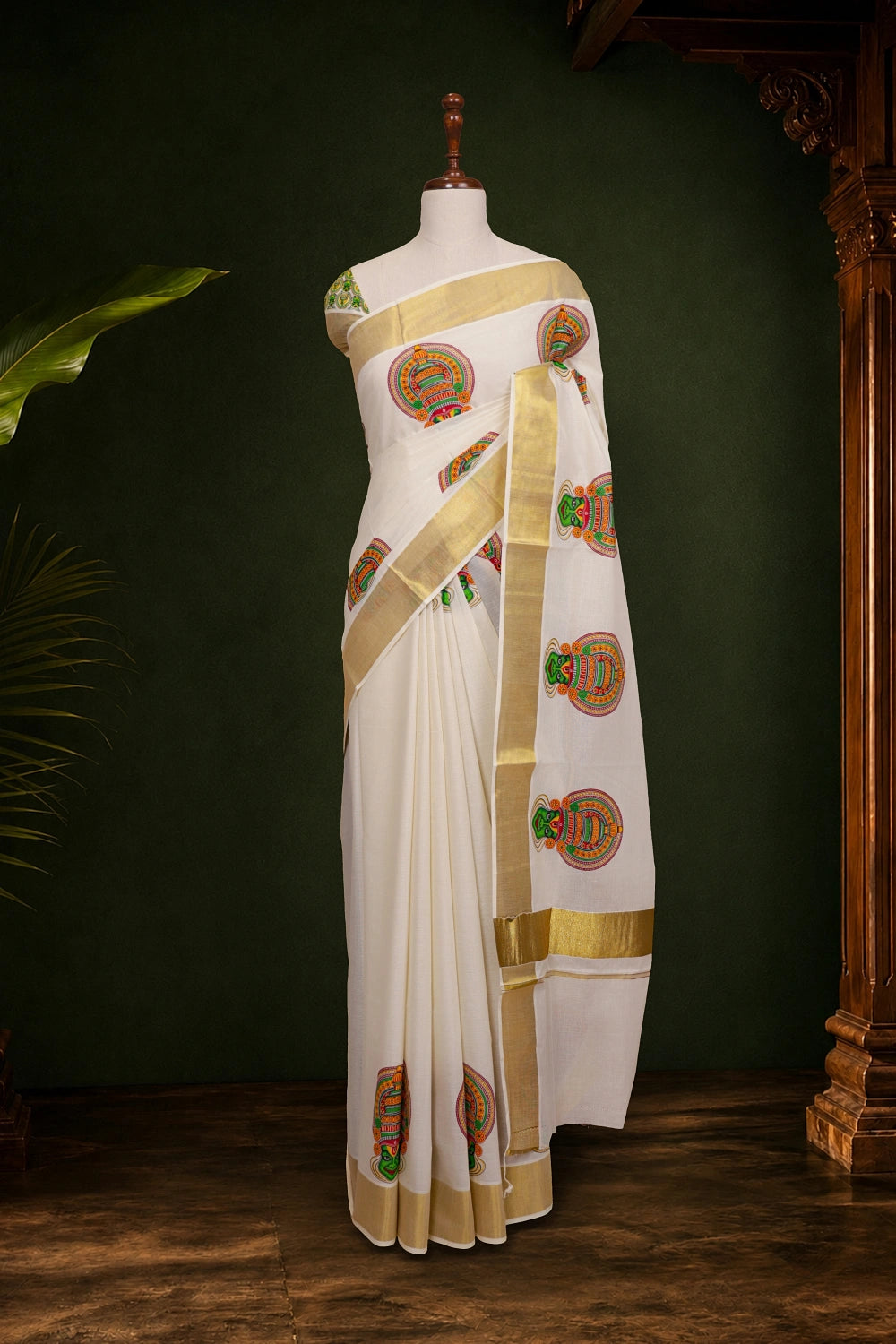 Off White Cotton Kerala Saree