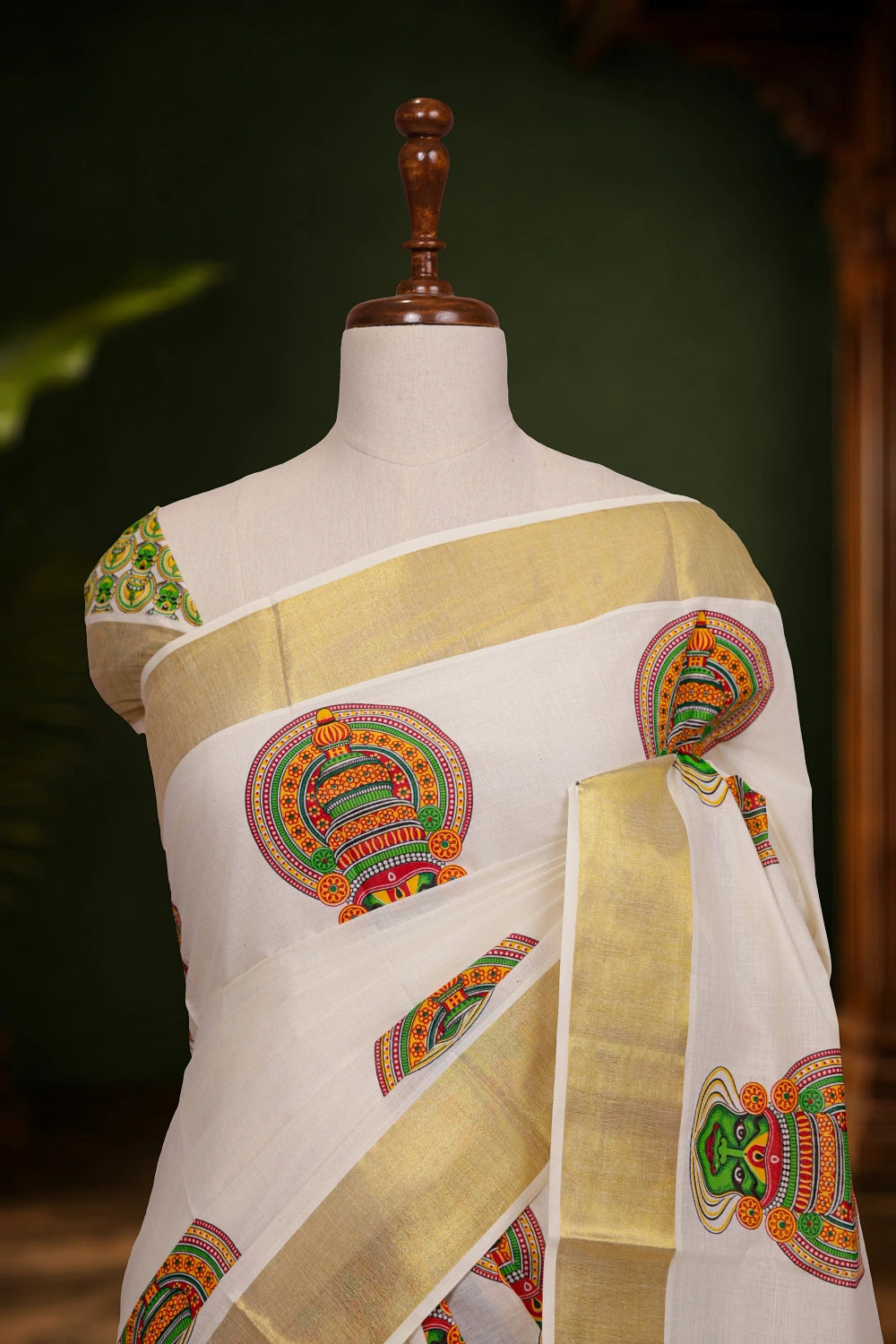 Off White Cotton Kerala Saree