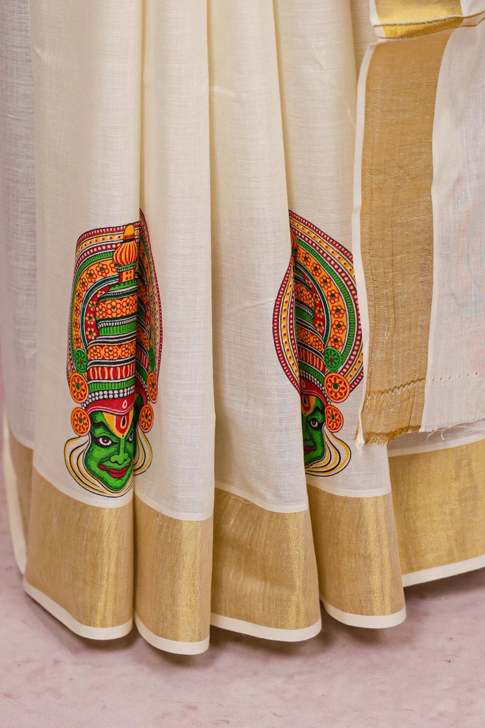 Off White Cotton Kerala Saree