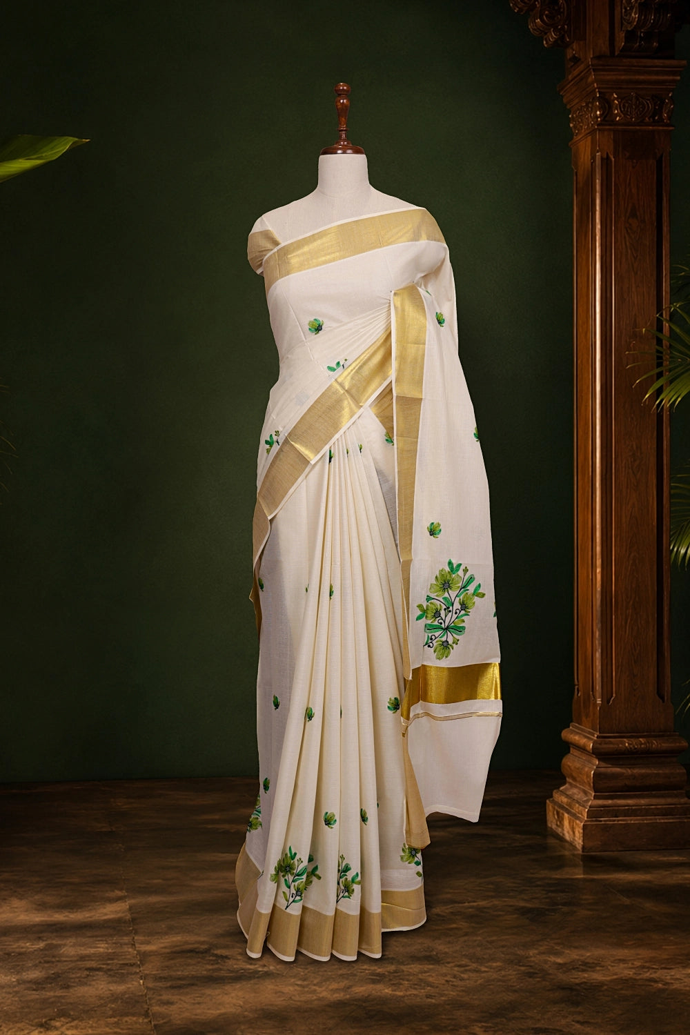 Off White Cotton Kerala Saree