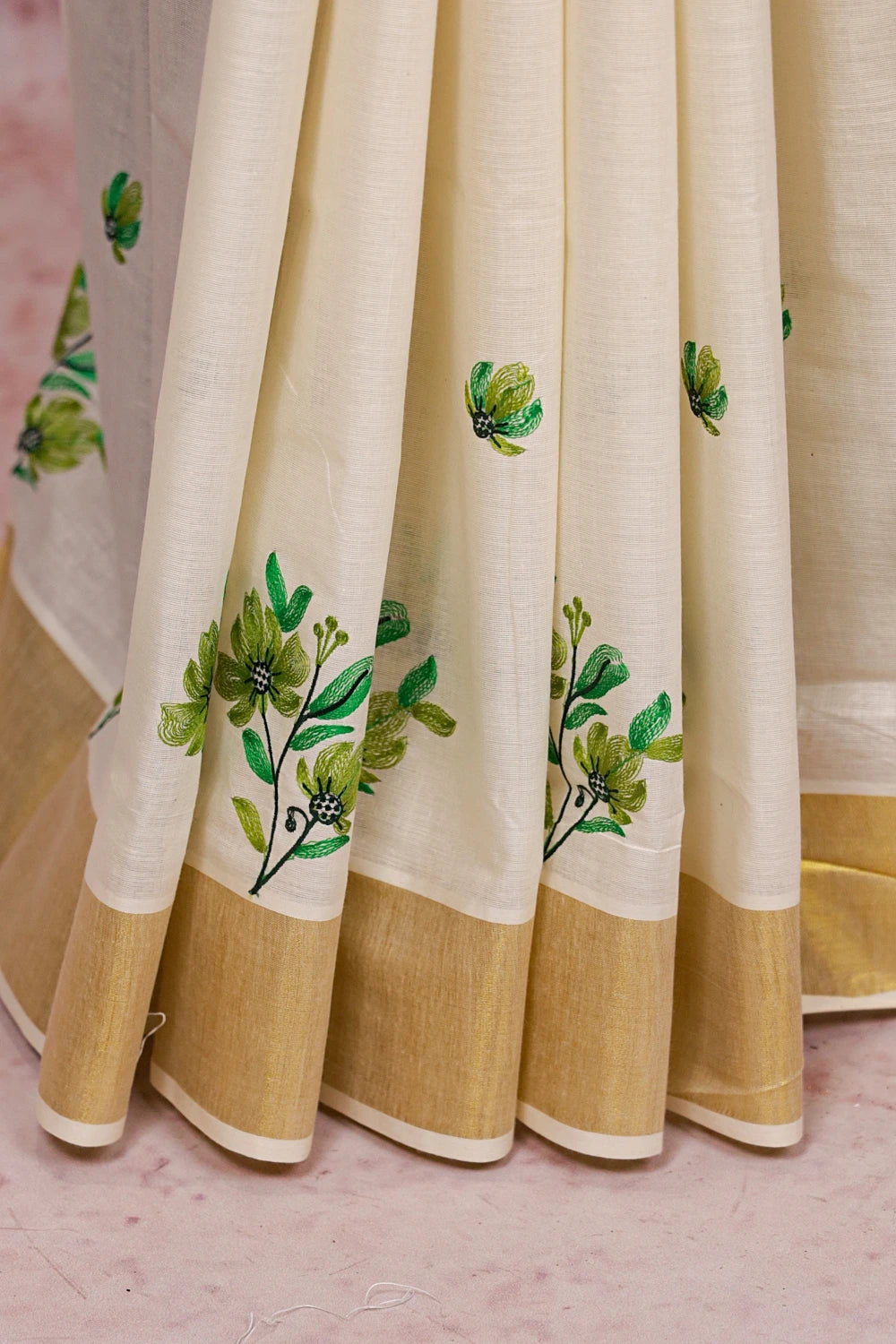 Off White Cotton Kerala Saree