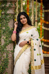 Off White Cotton Kerala Saree - Seematti