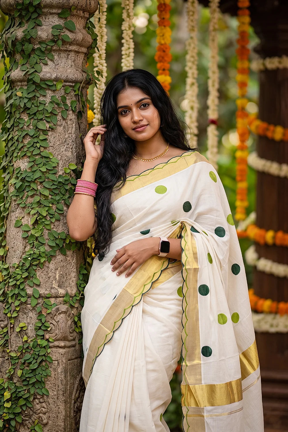 Off White Cotton Kerala Saree