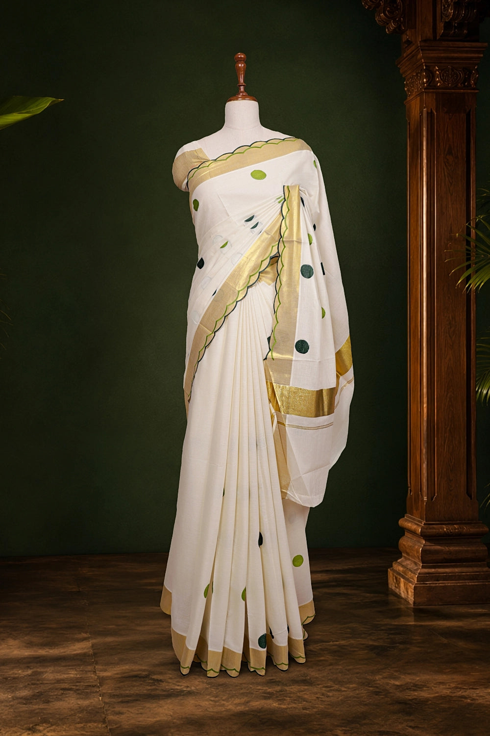 Off White Cotton Kerala Saree