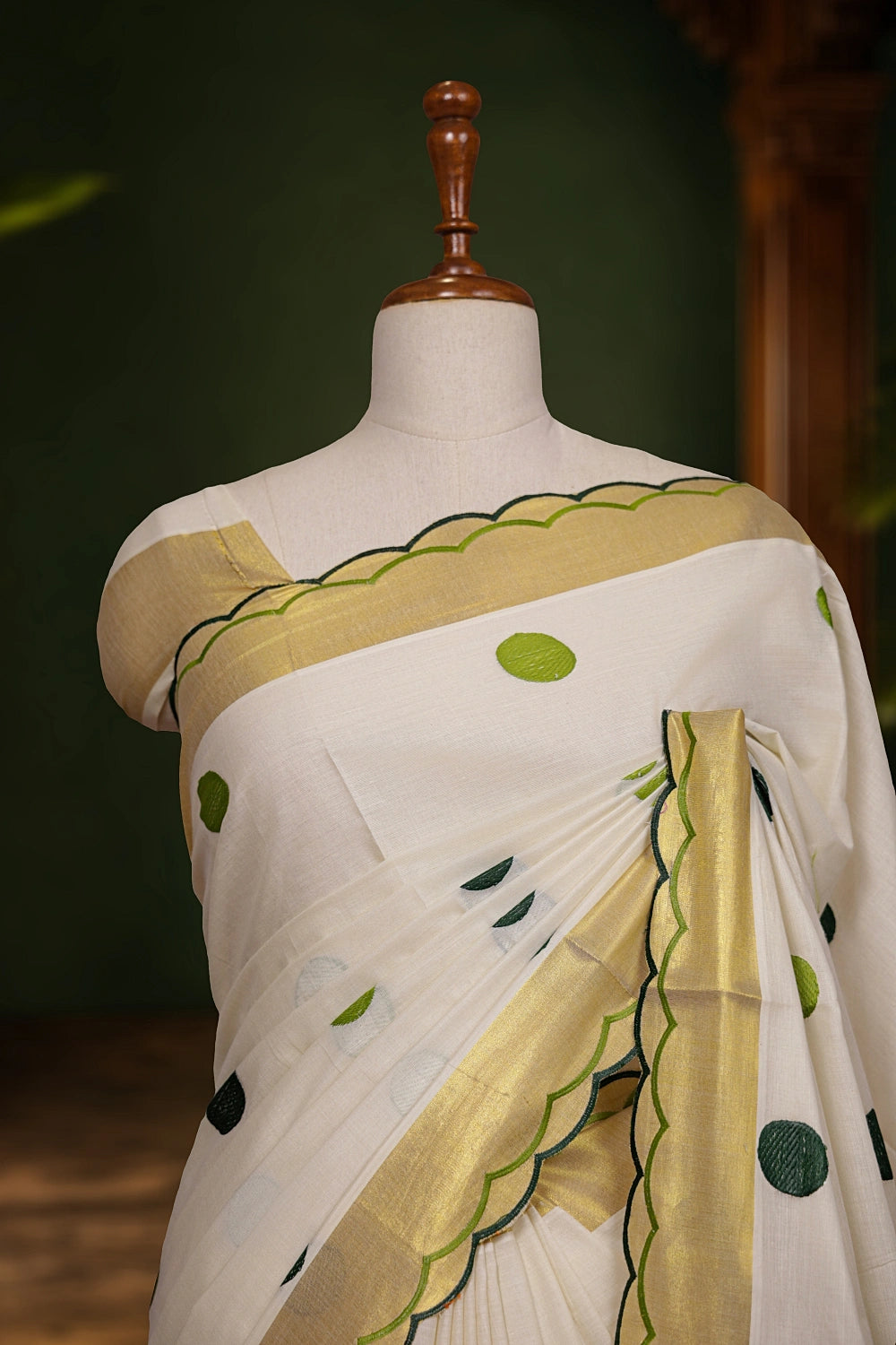 Off White Cotton Kerala Saree