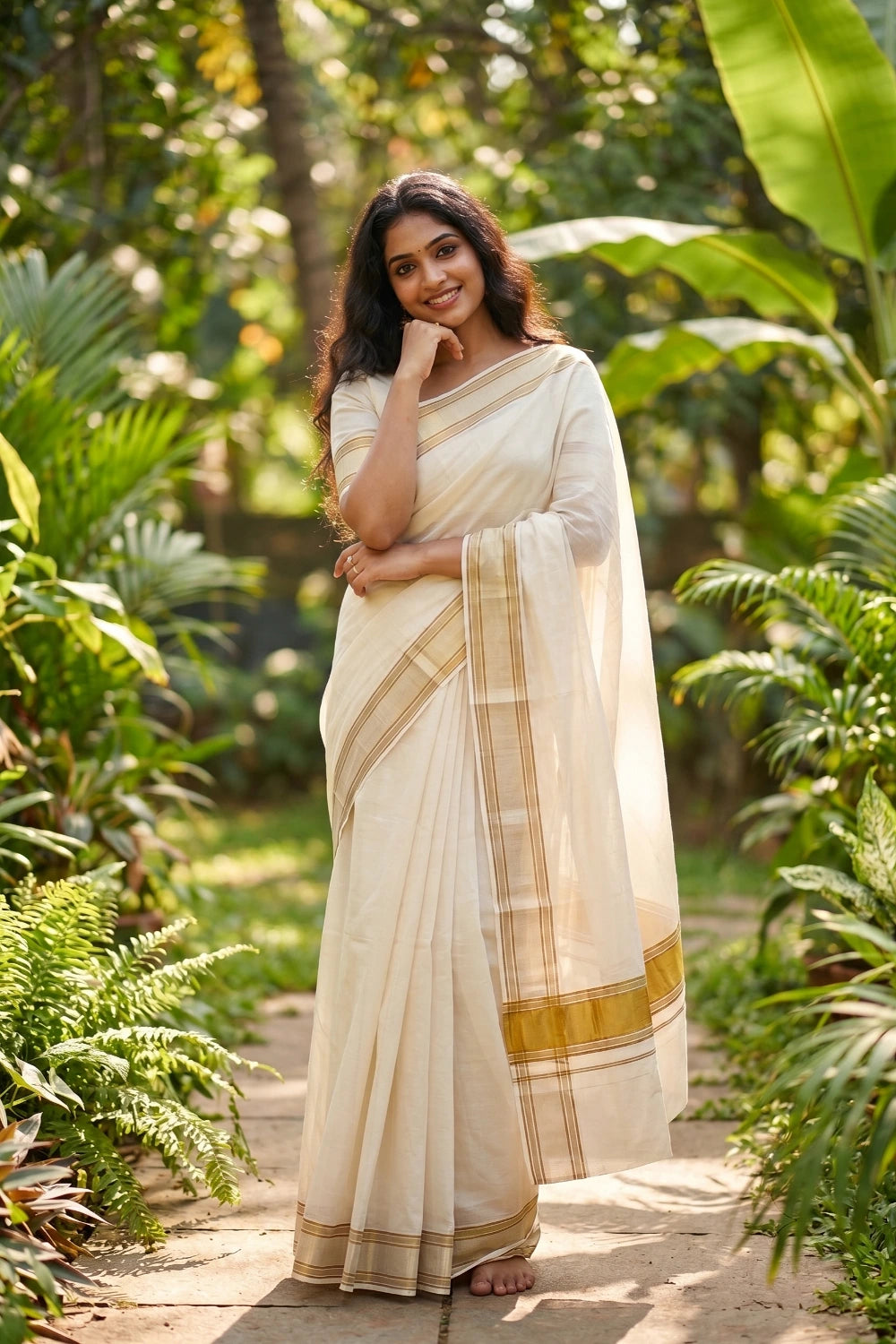 Off White Cotton Kerala Saree