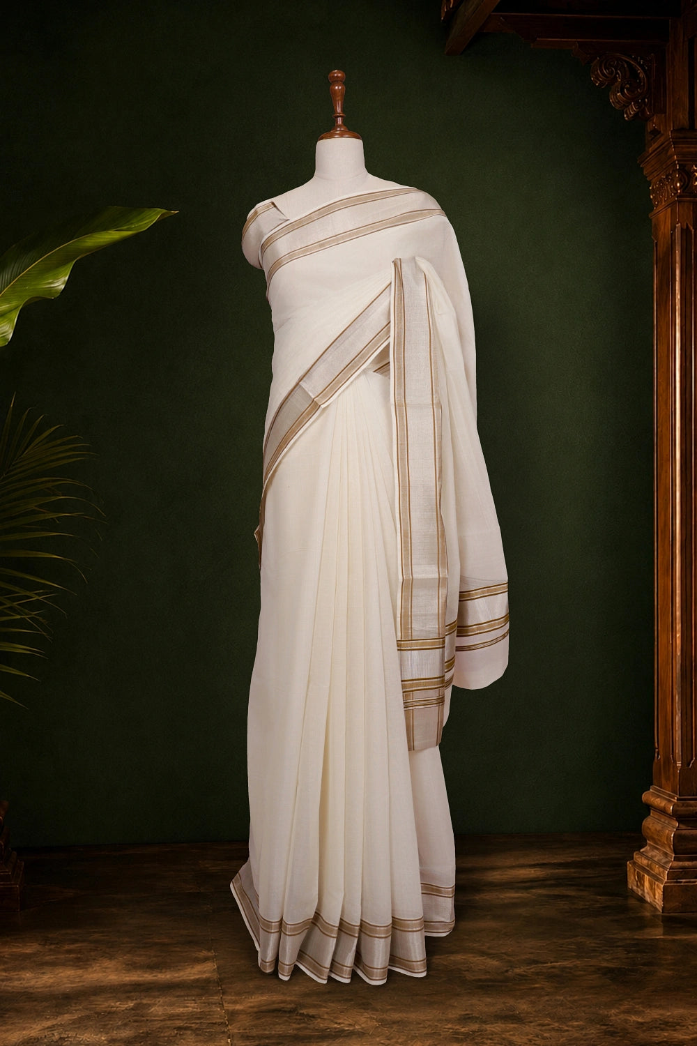 Off White Cotton Kerala Saree