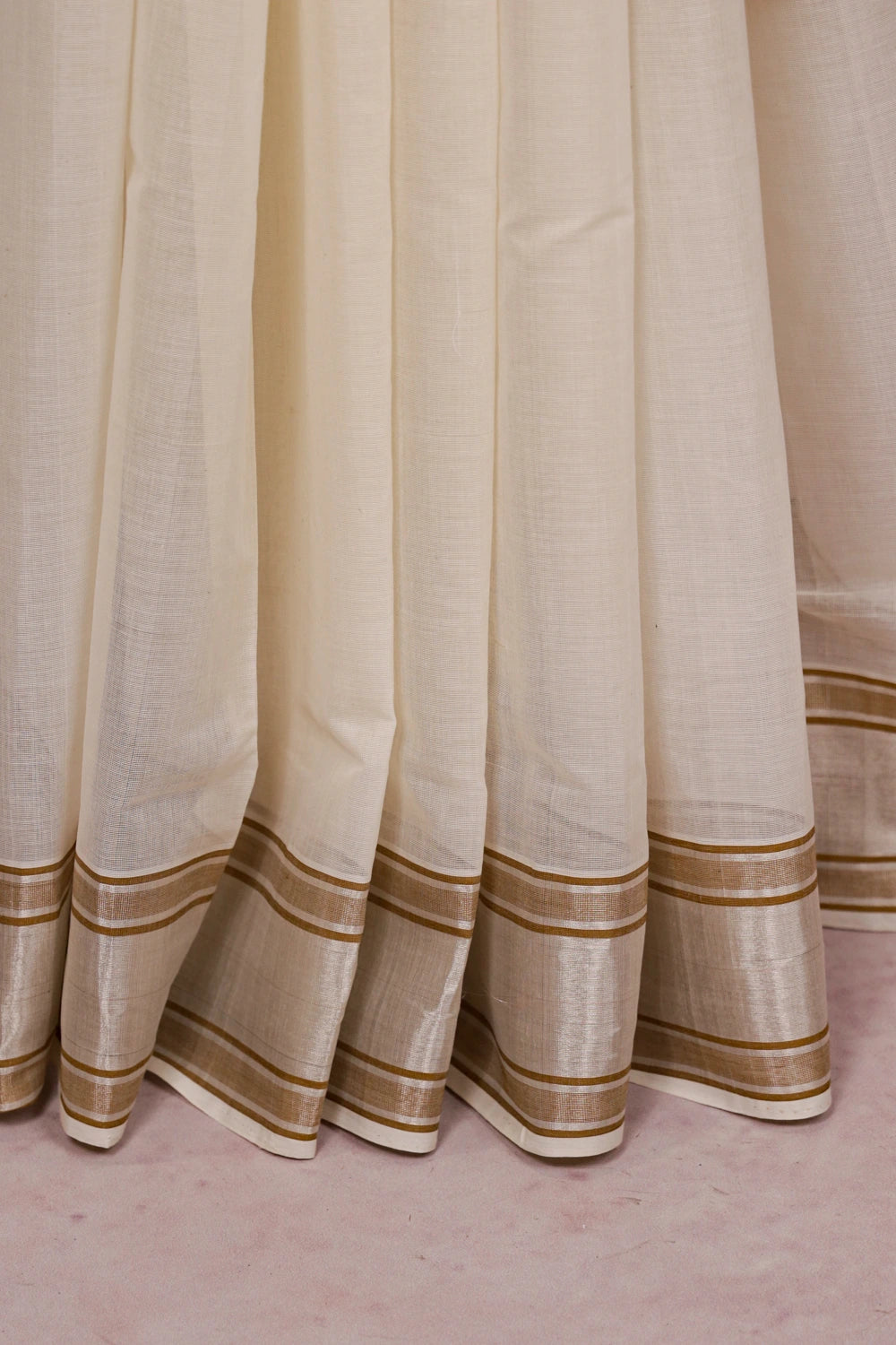 Off White Cotton Kerala Saree