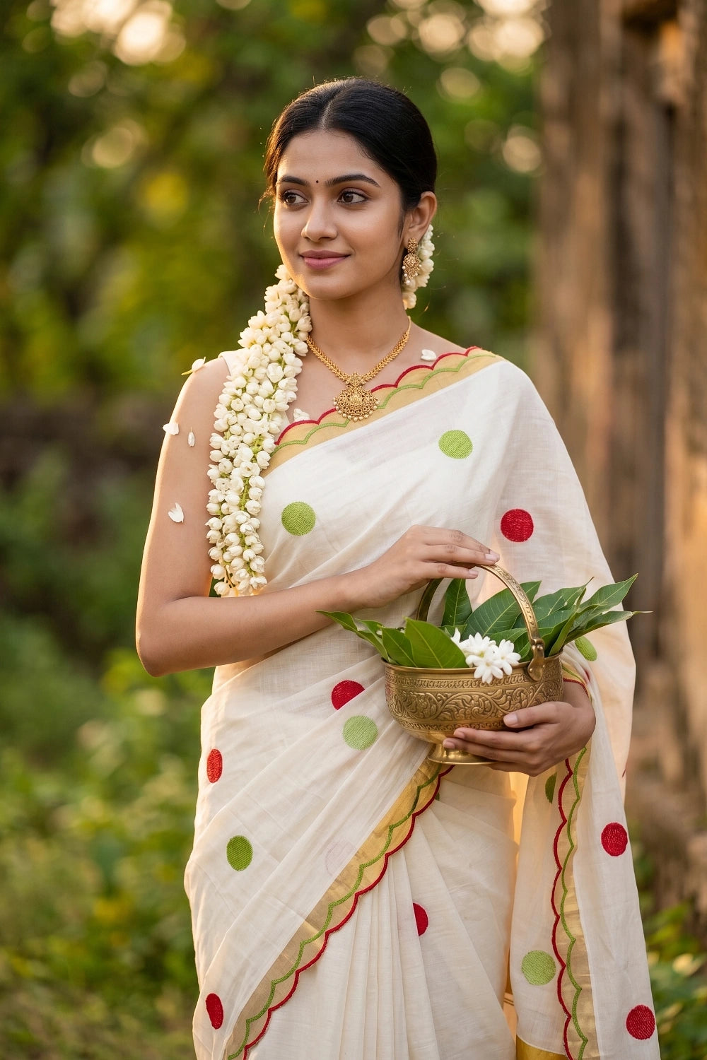 Off White Cotton Kerala Saree