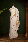 Off White Cotton Kerala Saree - Seematti
