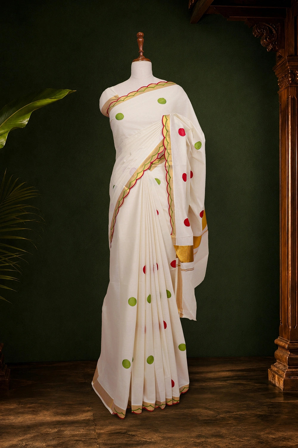 Off White Cotton Kerala Saree