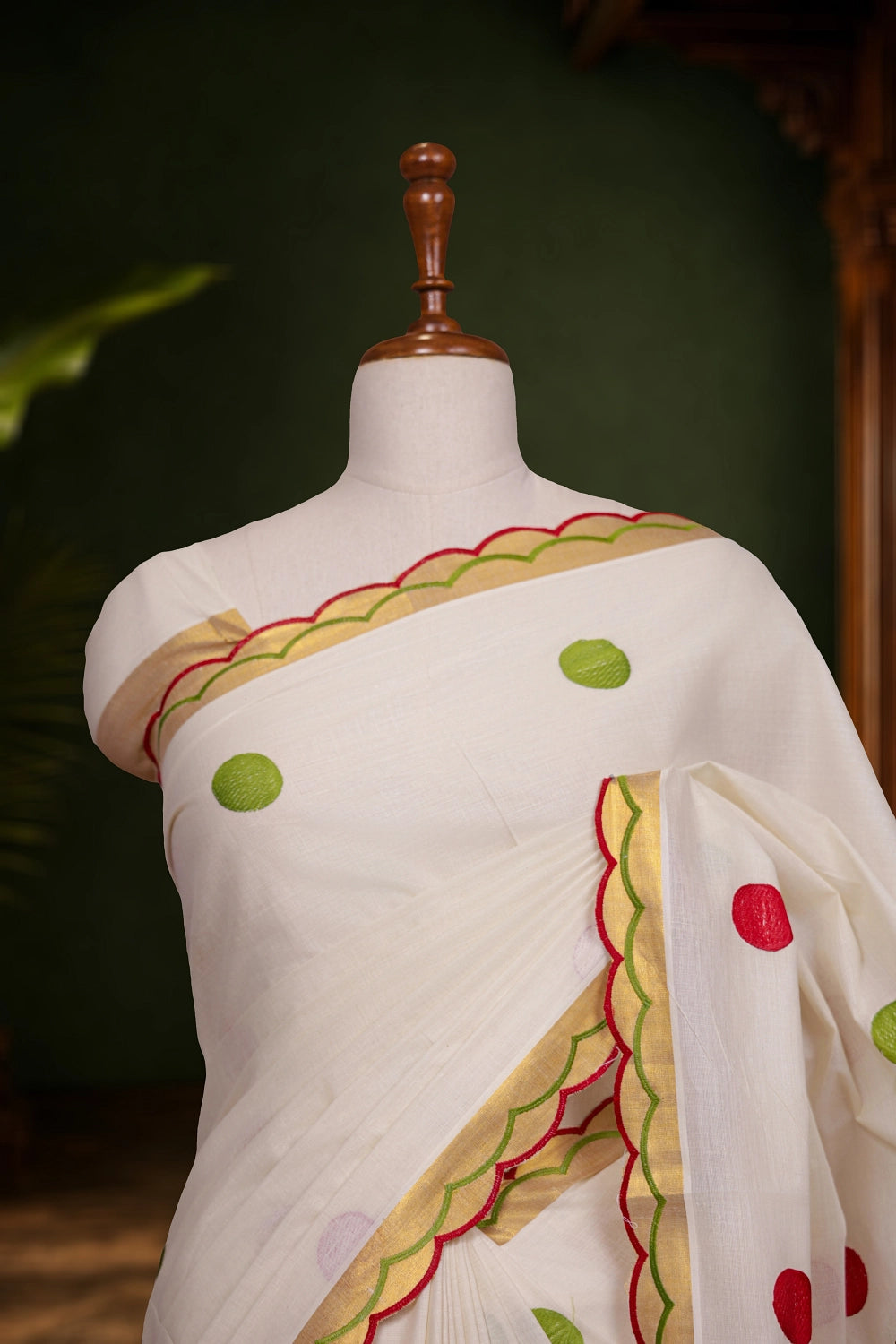 Off White Cotton Kerala Saree