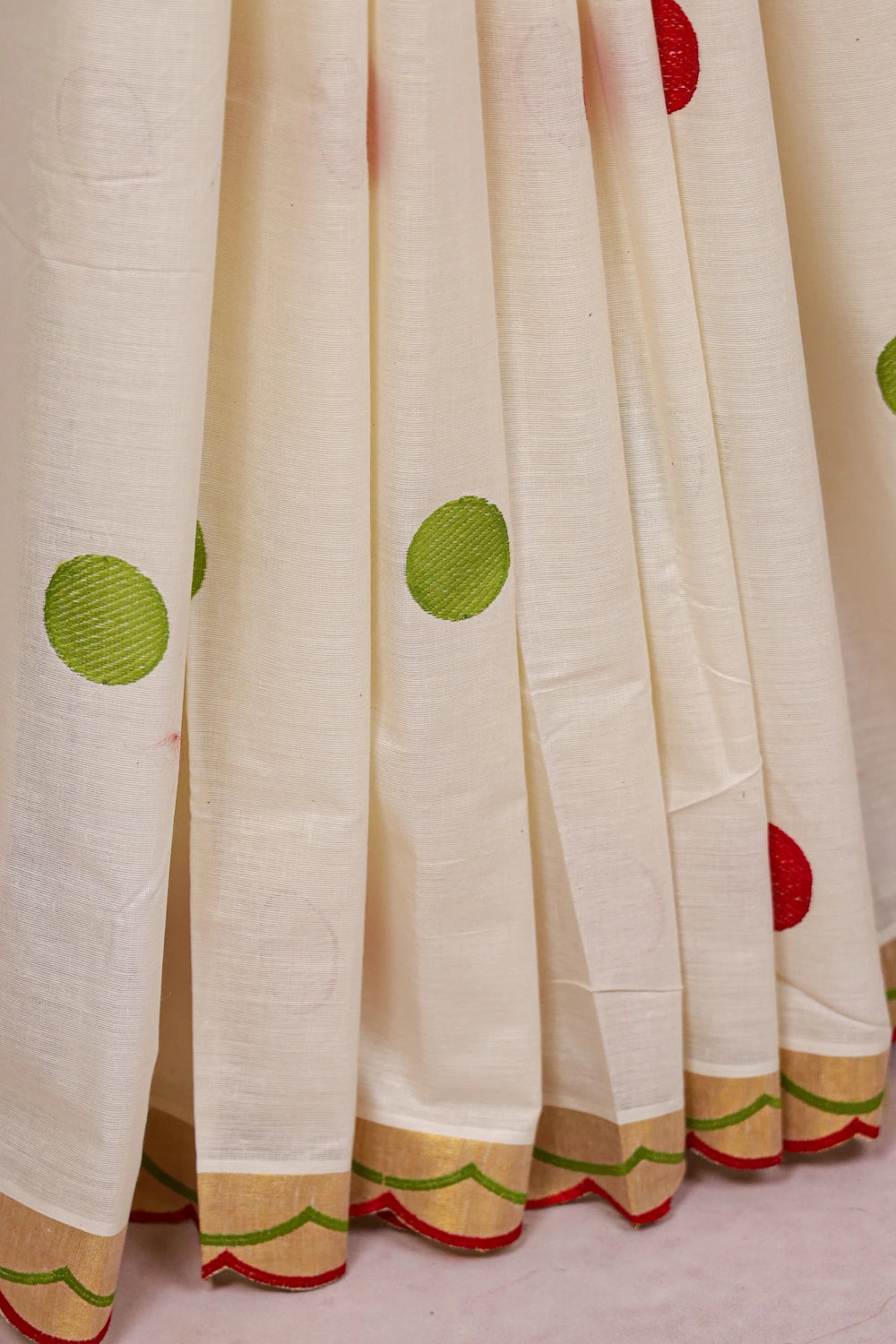 Off White Cotton Kerala Saree