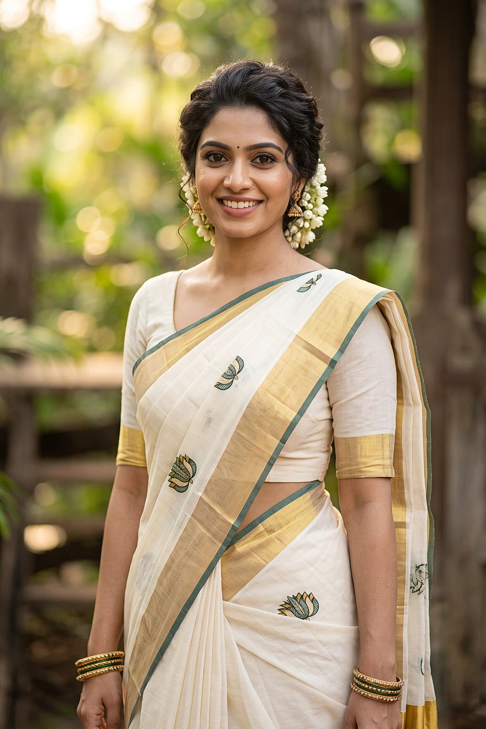 Off White Cotton Kerala Saree