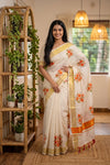 Off White Cotton Kerala Saree - Seematti