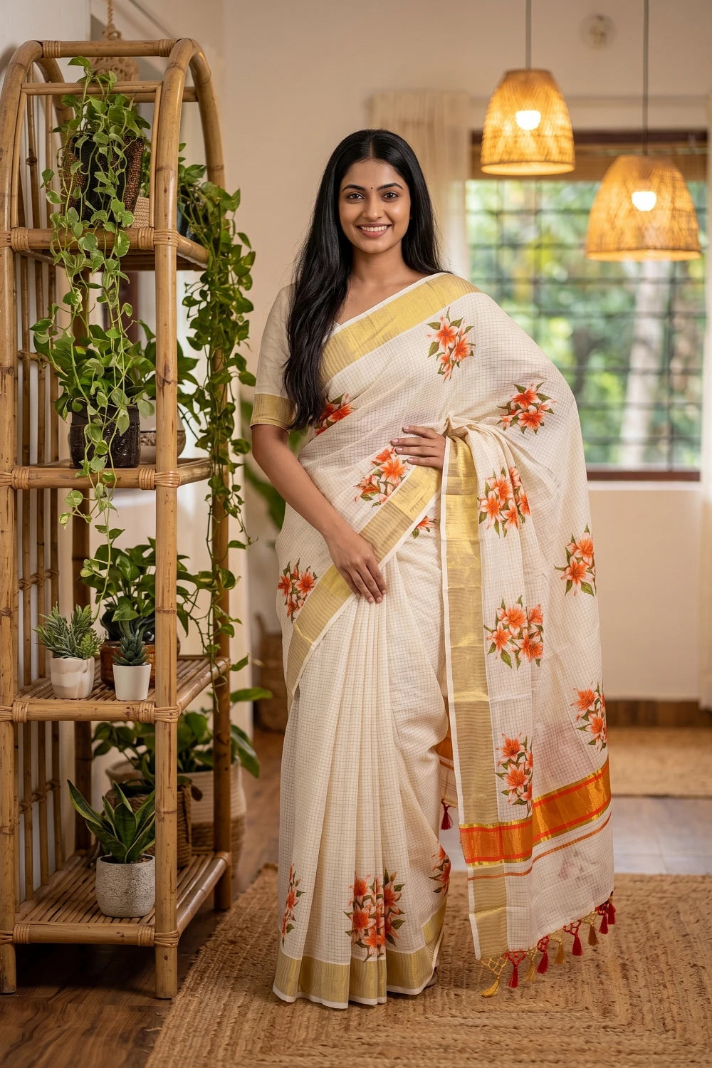 Off White Cotton Kerala Saree