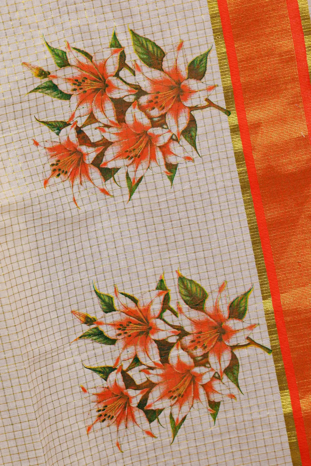 Off White Cotton Kerala Saree