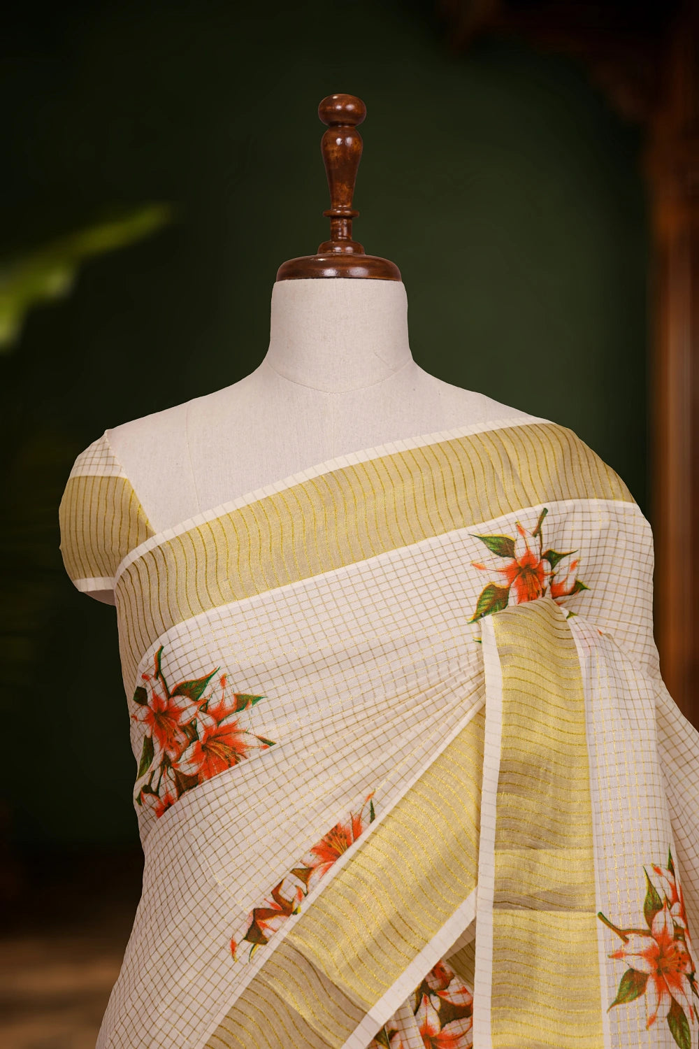 Off White Cotton Kerala Saree