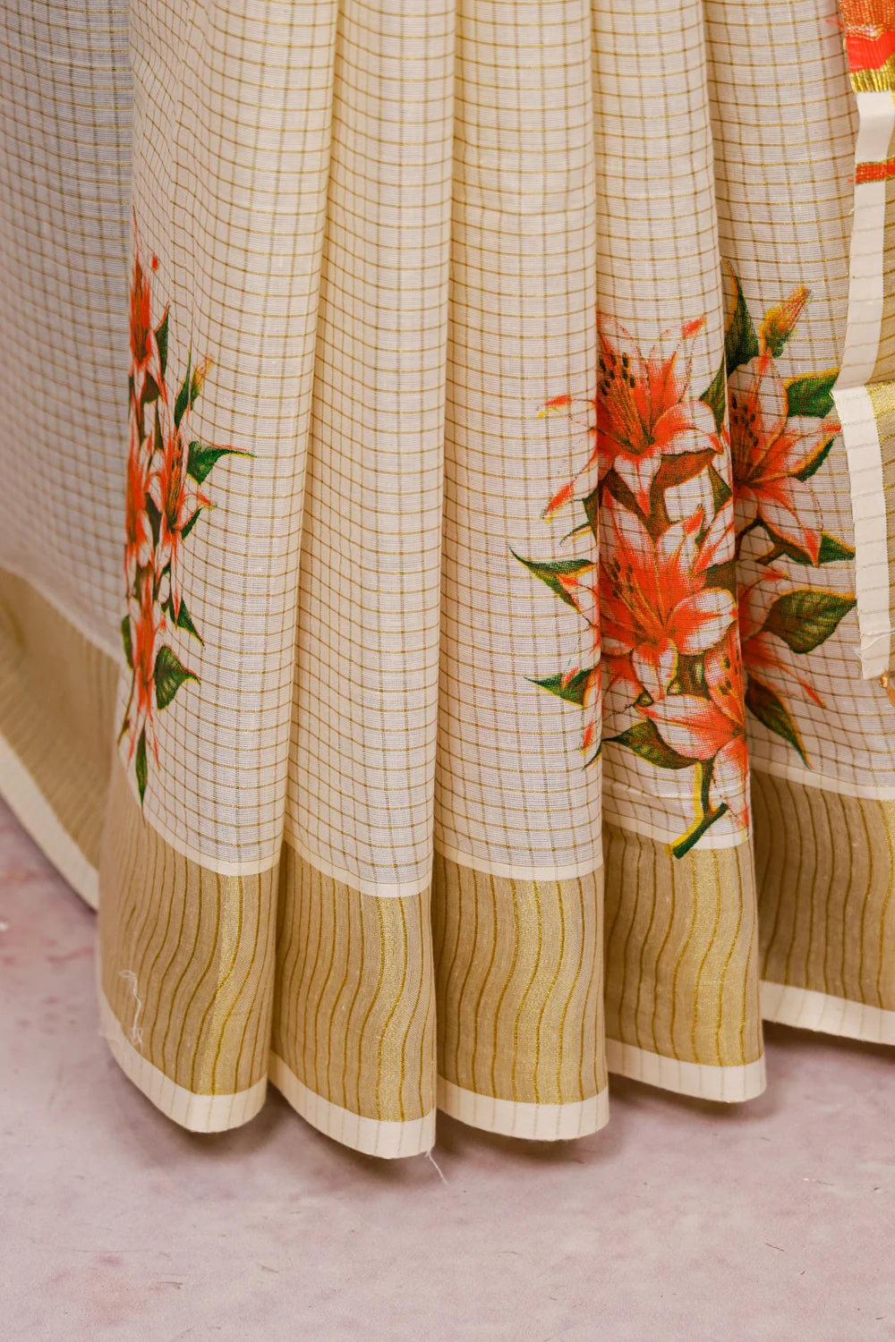 Off White Cotton Kerala Saree