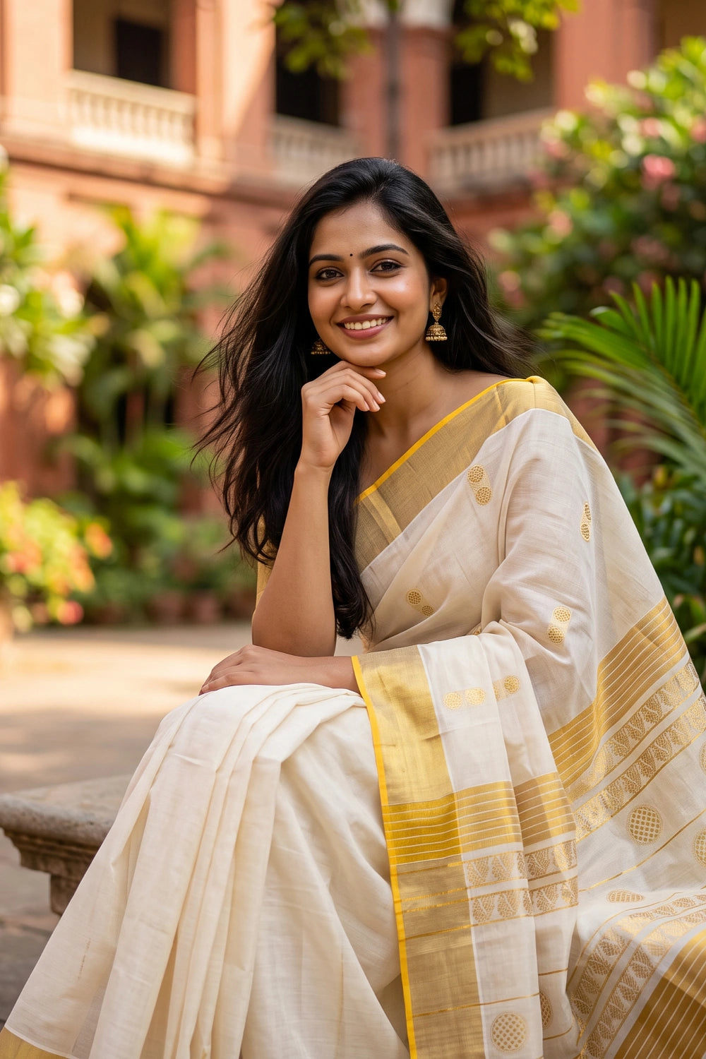 Off White Cotton Kerala Saree