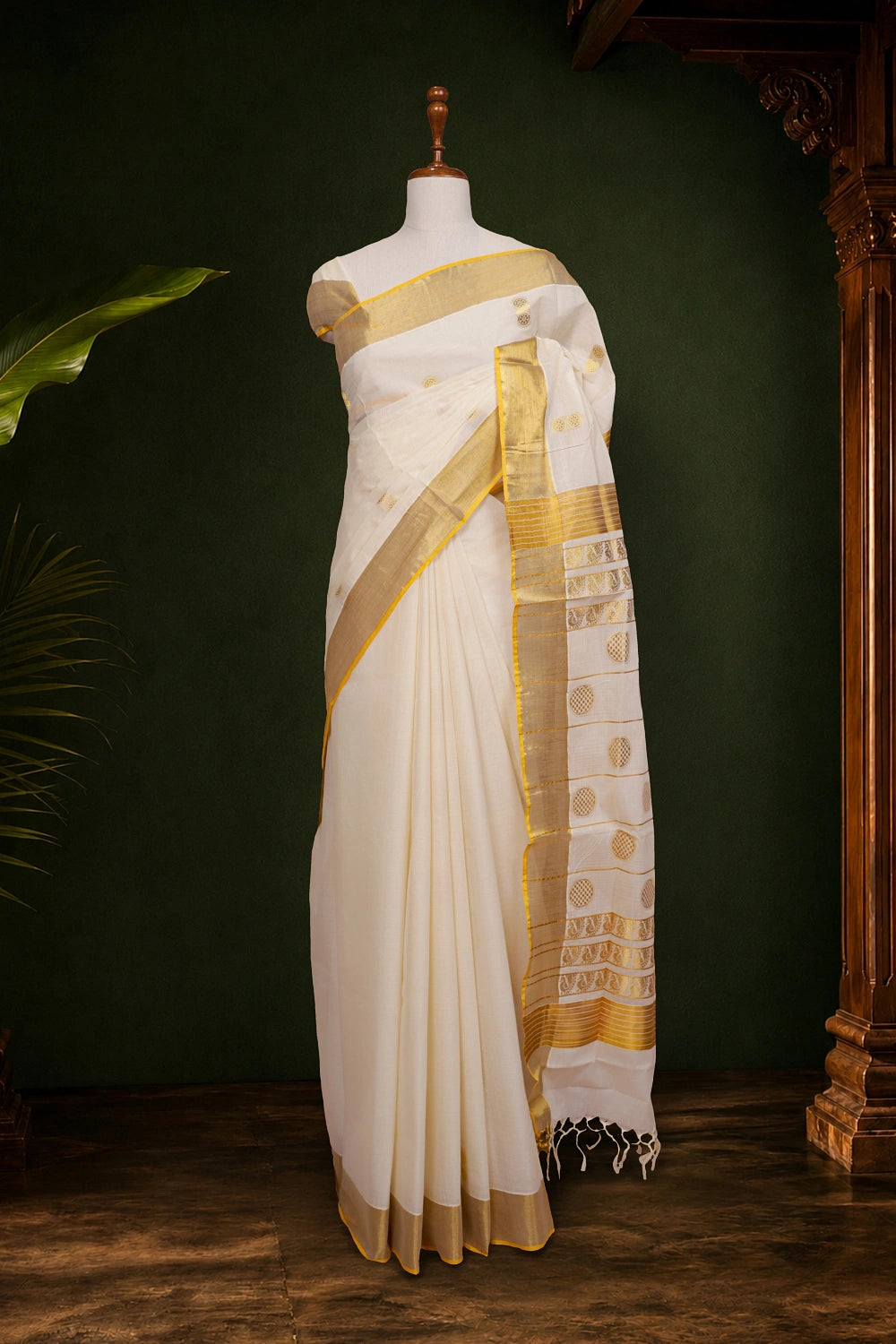 Off White Cotton Kerala Saree