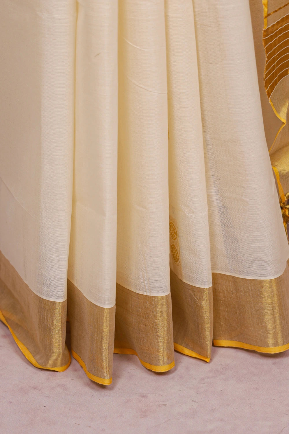 Off White Cotton Kerala Saree