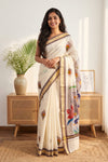 Off White Cotton Kerala Saree - Seematti