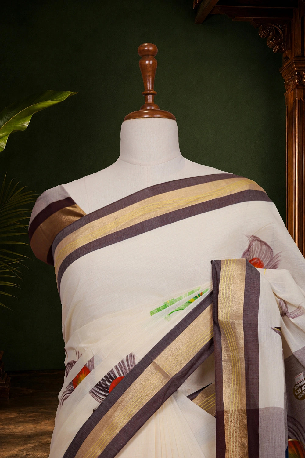 Off White Cotton Kerala Saree