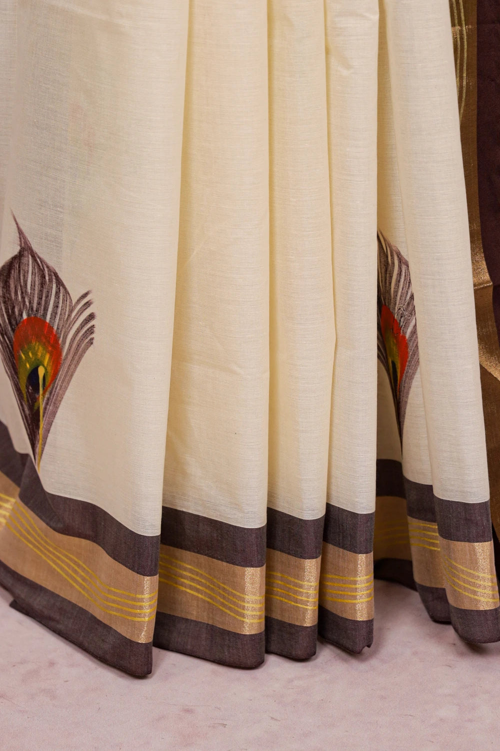Off White Cotton Kerala Saree