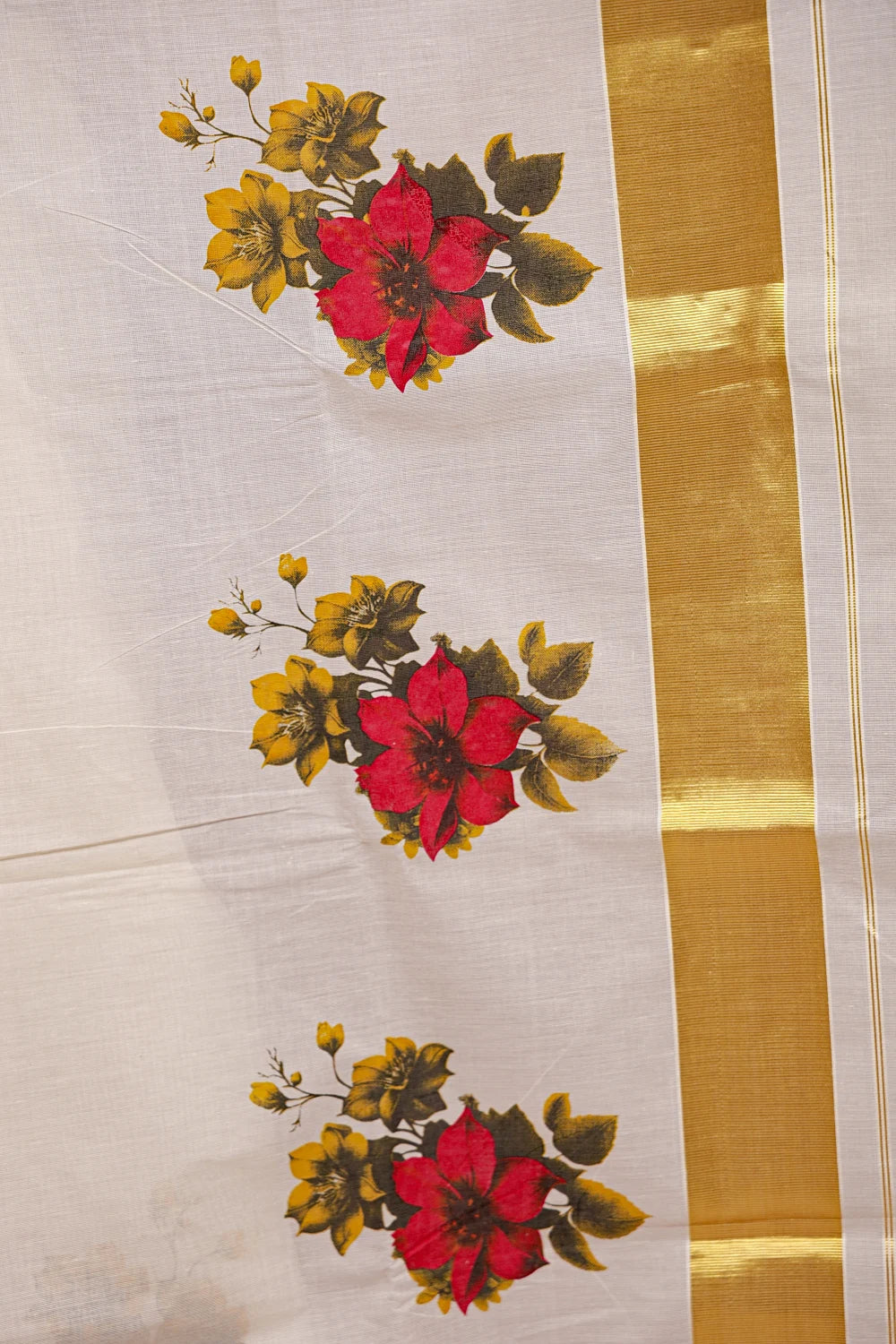 Off White Cotton Kerala Saree