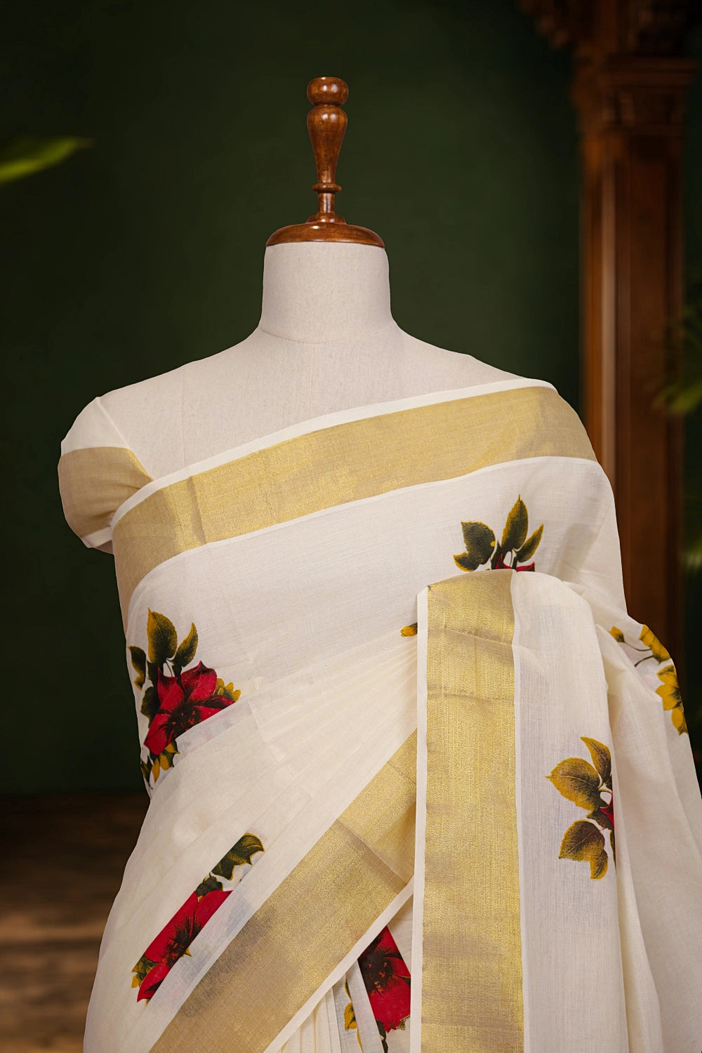 Off White Cotton Kerala Saree