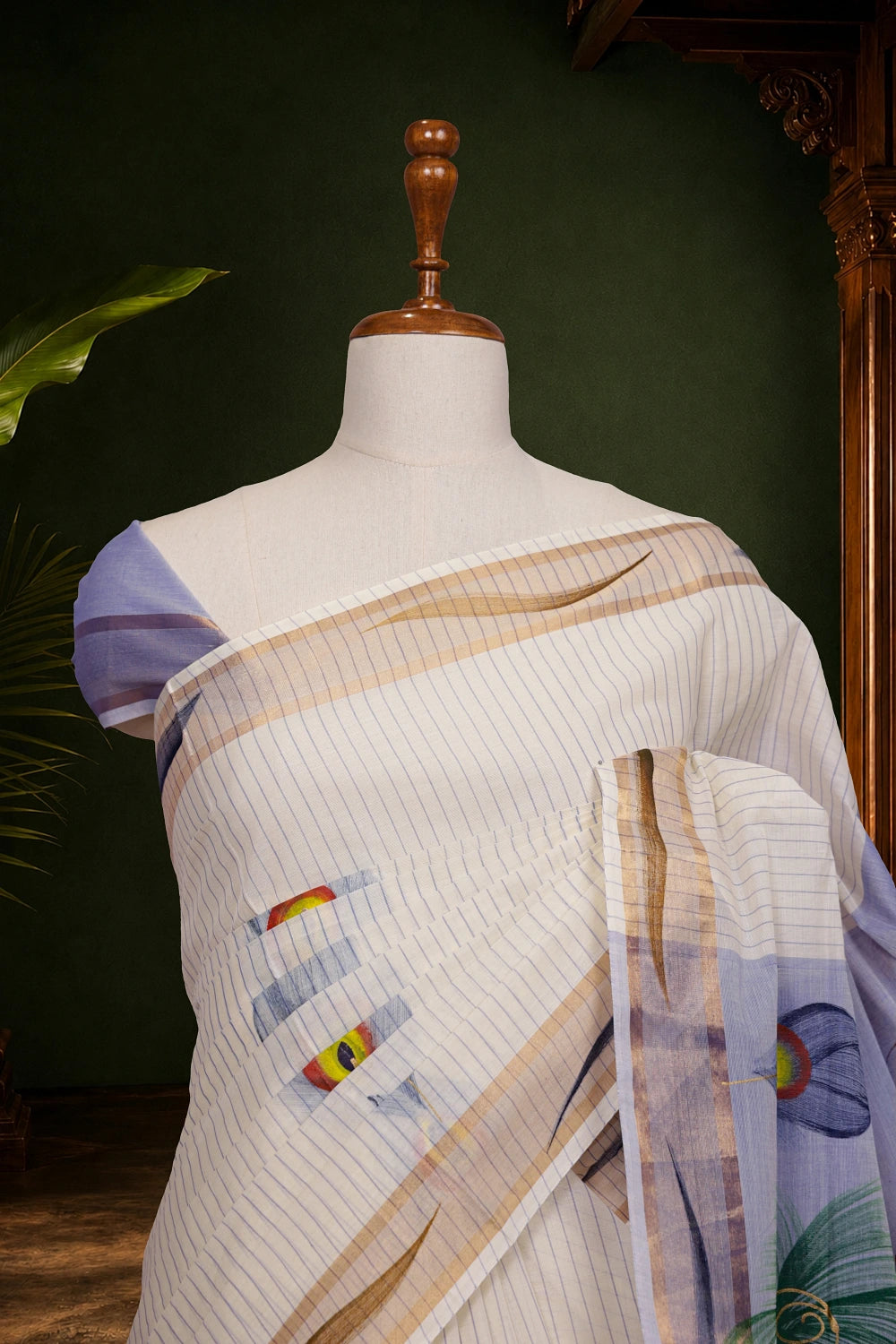 Off White Cotton Kerala Saree