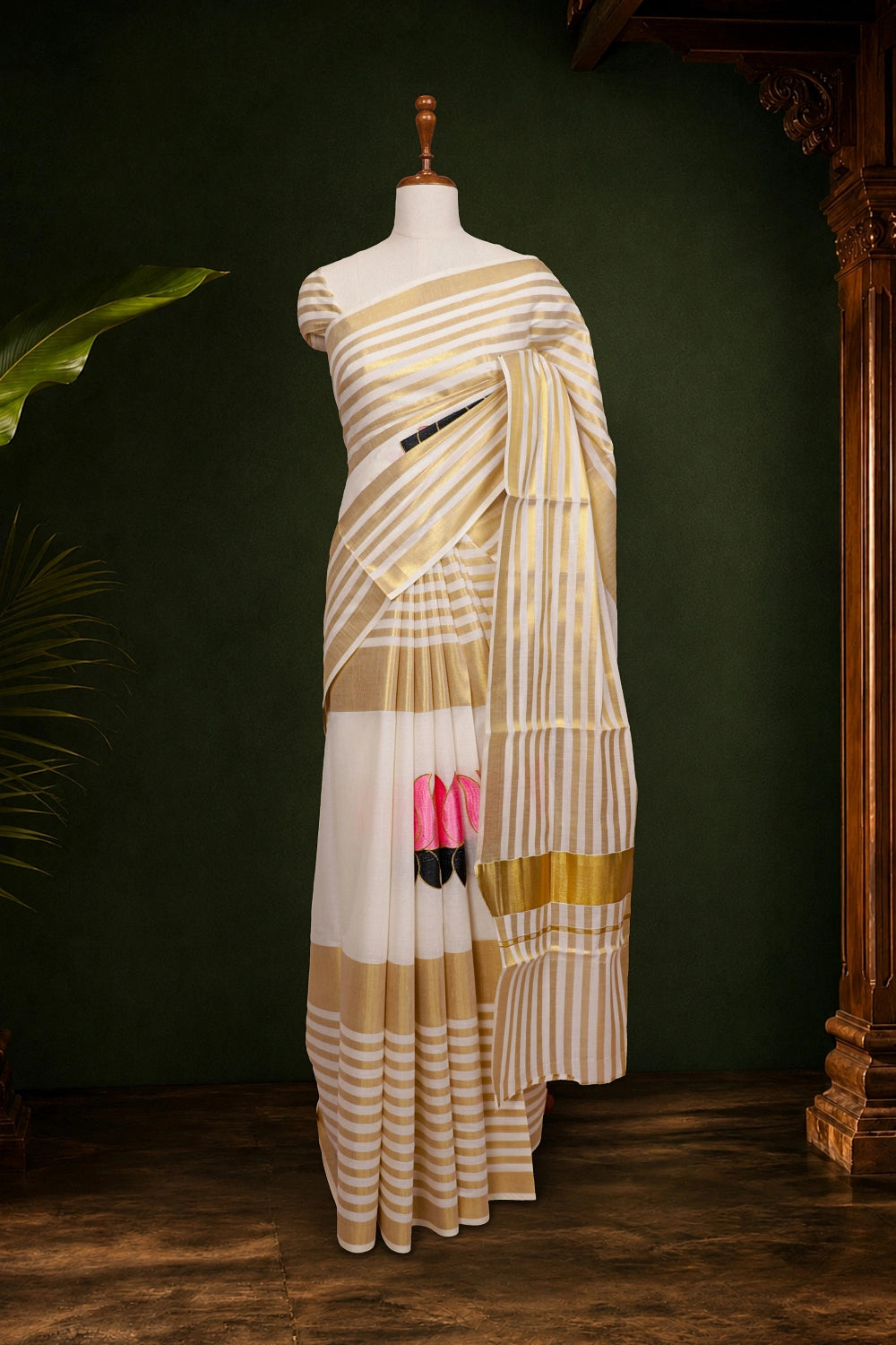 Off White Cotton Kerala Saree