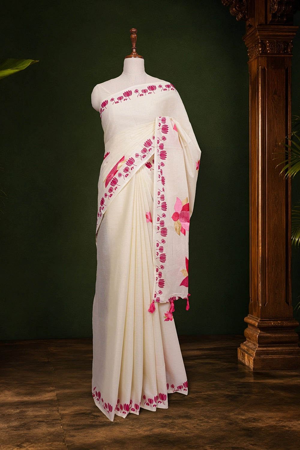 Cream Cotton Kerala Saree
