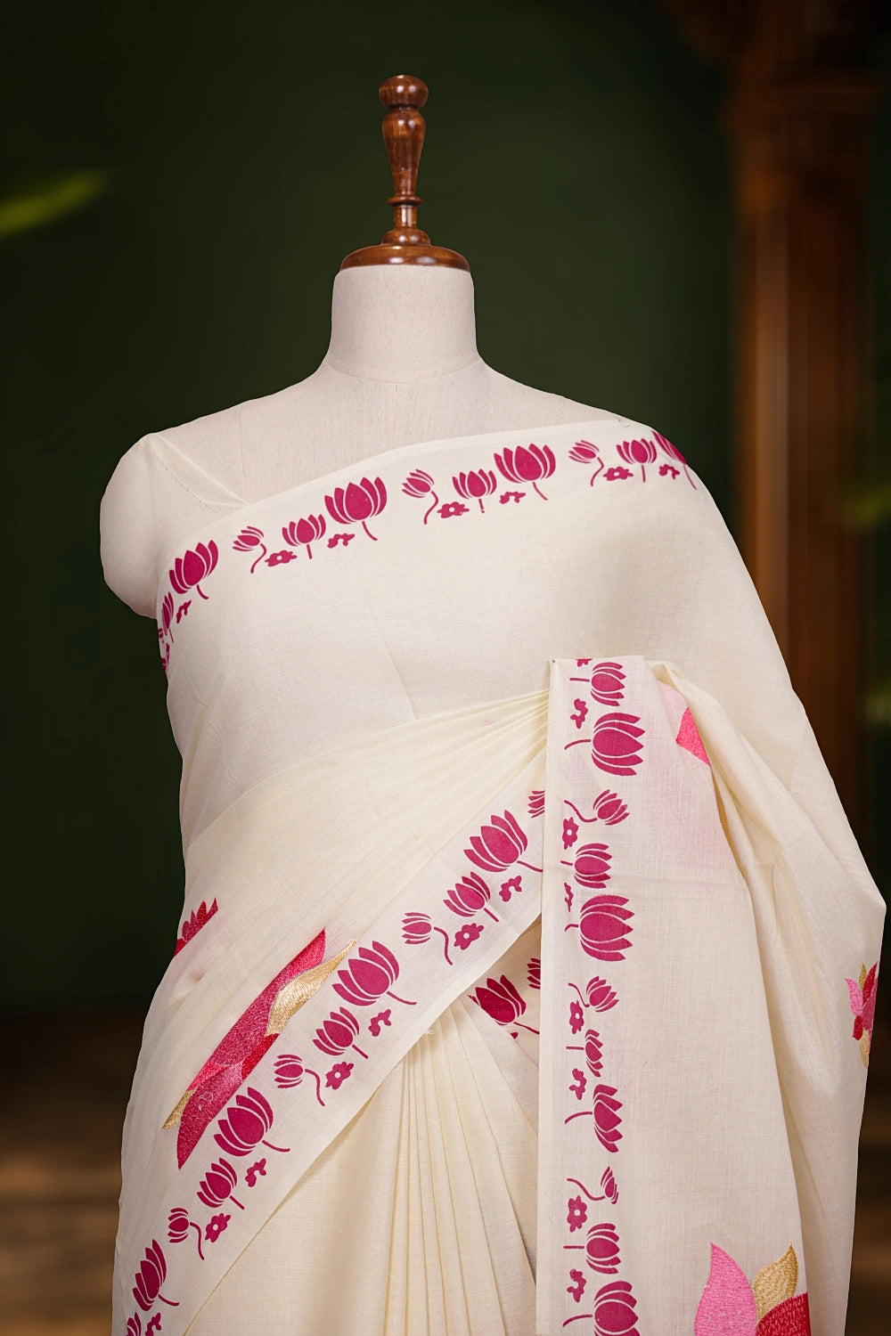 Cream Cotton Kerala Saree